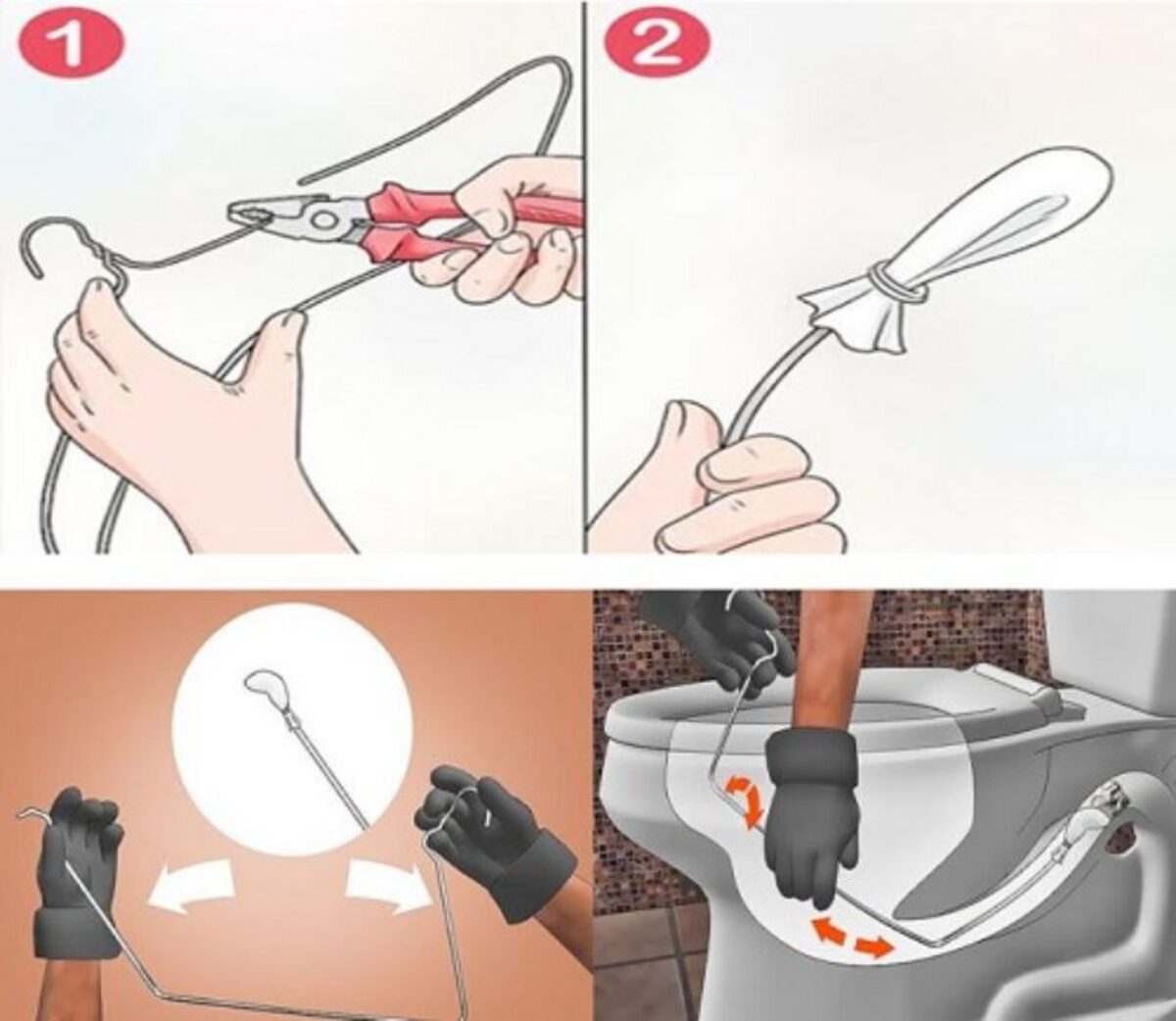 Các bước thông bồn cầu bằng móc quần áo