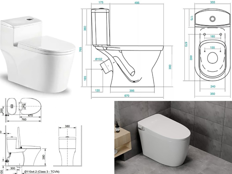 Kích thước tiêu chuẩn theo từng loại bồn cầu